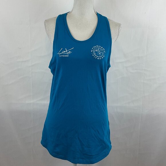 Gymshark Tank Top Women's M Dark Teal Blue Embroidered White Sleeveless - Picture 1 of 11